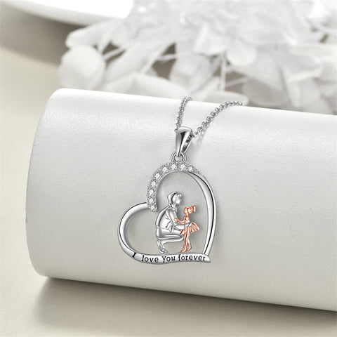 Sterling Silver Father Daughter Heart Pendant Necklace from Dad Gift for Daughter