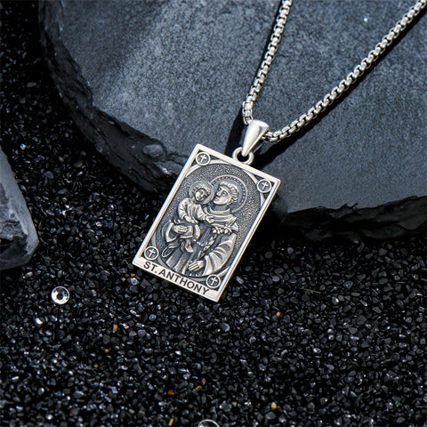 Sterling Silver Saint Anthony Saint Jude Saint Christopher   Saint Michael Amulet Religious Pendant Necklace