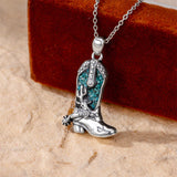 Sterling Silver Cowboy Boot Cowgirl Pendant Necklace