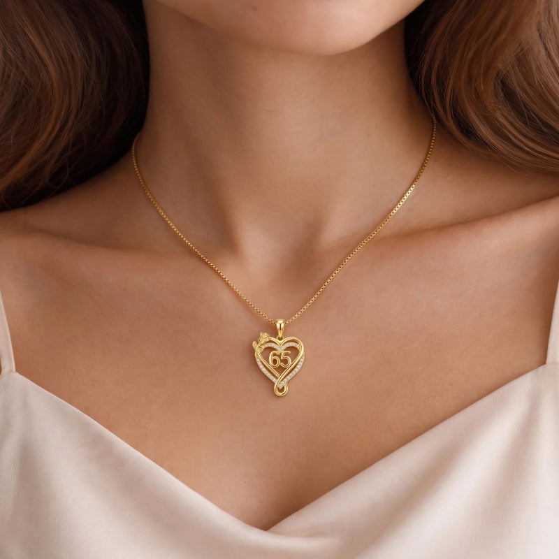 14K Gold  Plated Birthday Anniversary Rose Heart Pendant Necklace for Women