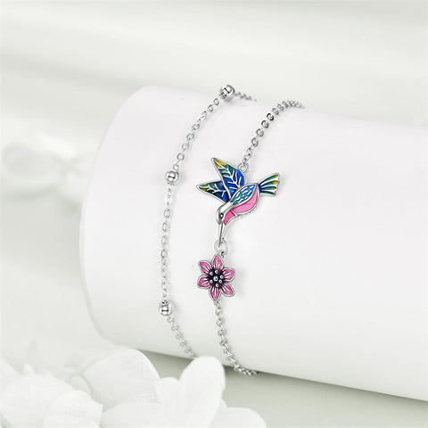 Sterling Silver Hummingbird Layered Anklet