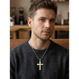 14K Gold Plated Two Tone Cross Pendant Necklace Christian Jewelry Religious Gift