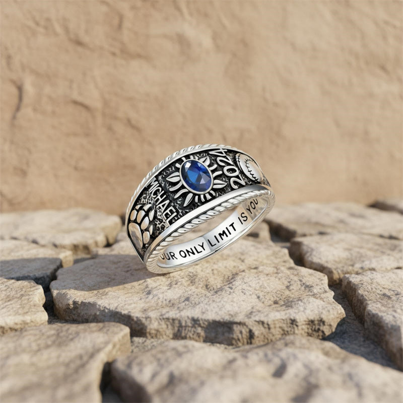 Sterling Silver 10K 14K 18K Gold Custom Birthstone Pattern Class Ring for Men