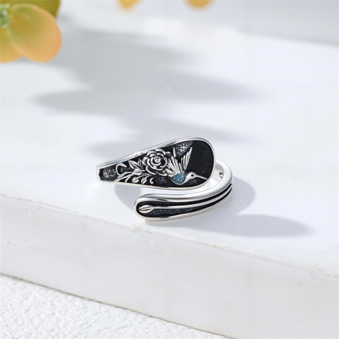 Sterling Silver Dragonfly Jesus Fish Adjustable Spoon Ring for Women