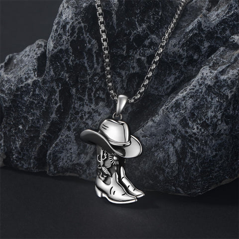 Sterling Silver Cowboy Boot Cowgirl Pendant Necklace
