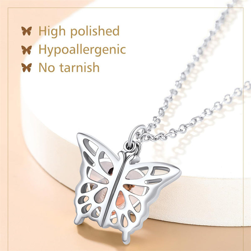Copper Personalized  Photo Hollow Butterfly Pendant Necklace