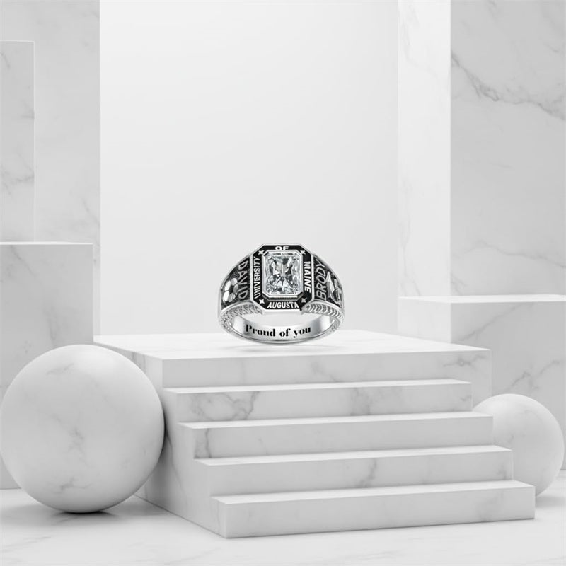 Sterling Silver 10K 14K 18K Gold Personalized  Engraved Class Ring for Men