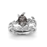 Sterling Silver 10K 14K 18K Personalized Engraved 2CT Natural Black Rutilated Quartz Engagement Ring Set