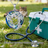 Sterling Silver Birthstone Crystal Tree of Life Stethoscope Pendant Necklace
