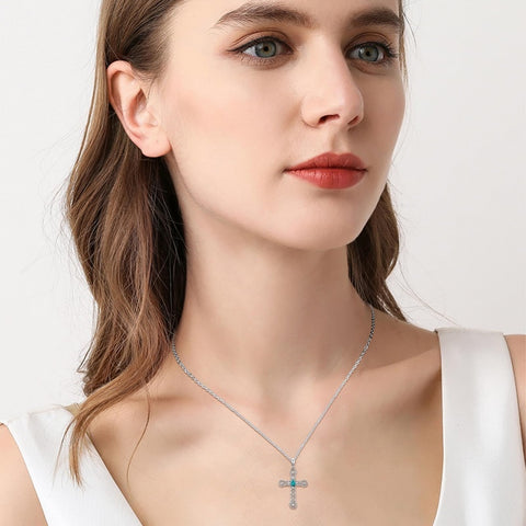 14K Gold Plated Turquoise Cross Pendant Necklace Western Jewelry for Women