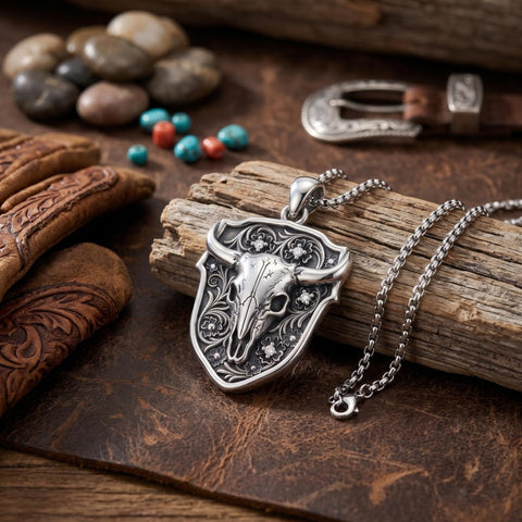 Sterling Silver  Bluebonnets Cow Skull Cowboy Hat Boot Cactus Cowgirl Texas Necklace Texas Necklace
