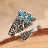 Sterling Silver Dragonfly Ring Butterfly Ring Hummingbird Spoon Ring Oxidized Animal Adjustable Ring for Women