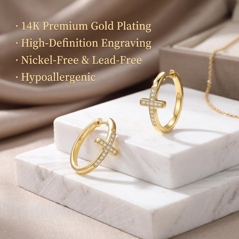 14K Gold Plated Cross Hoop Earrings  for Women Birthday Mothers Day Christmas Jewelry Gift