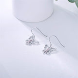 Sterling Silver Pink Ribbon Butterfly Breast Cancer Awareness Dangle Earrings