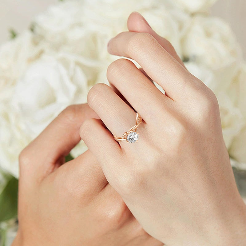 Sterling Silver 10K 14K 18K Gold Personalized Engraved 1-3 Carat Round Moissanite   Anniversary  Engagement Ring