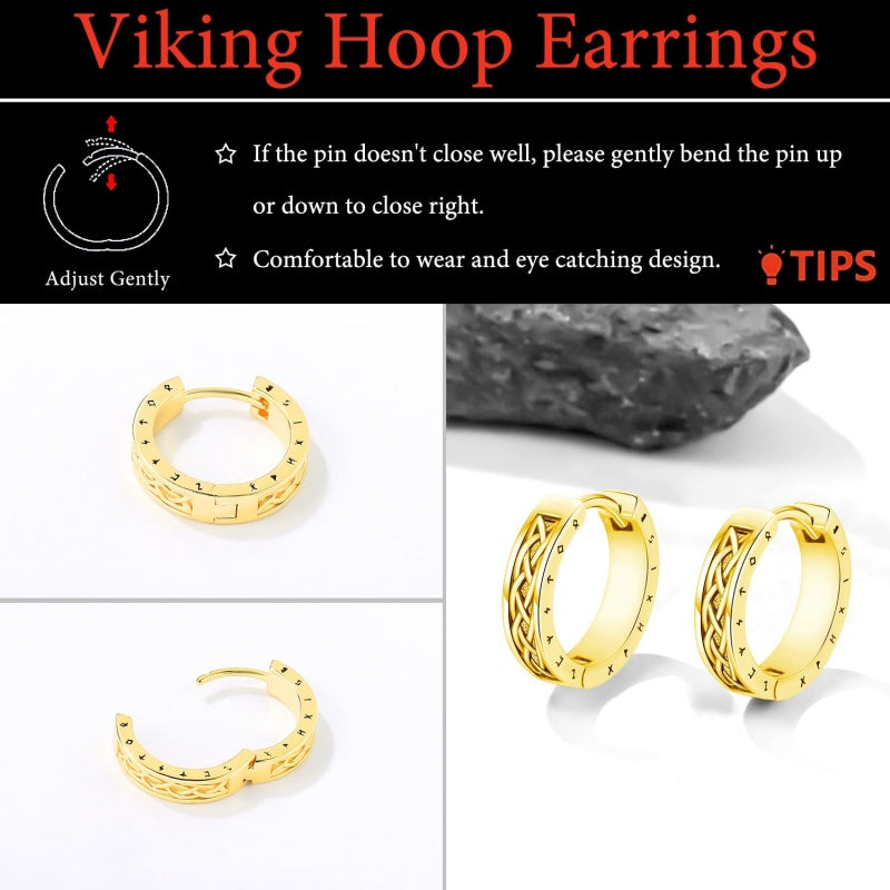 14K Gold Plated  Viking Hoop Earrings