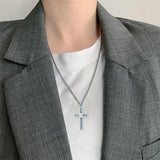 Sterling Silver Cross Christian Pendant Necklace for Men