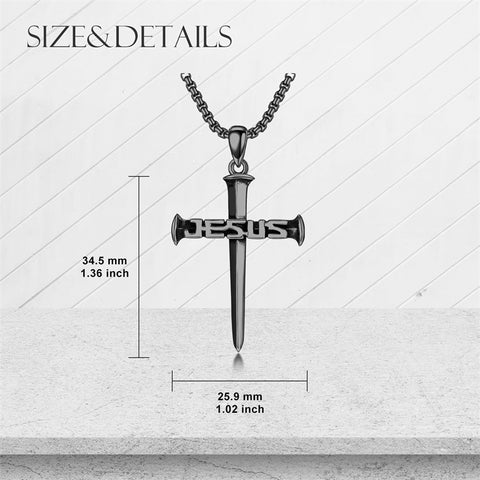 Sterling Silver  Nail Cross Jesus Pendant Necklace