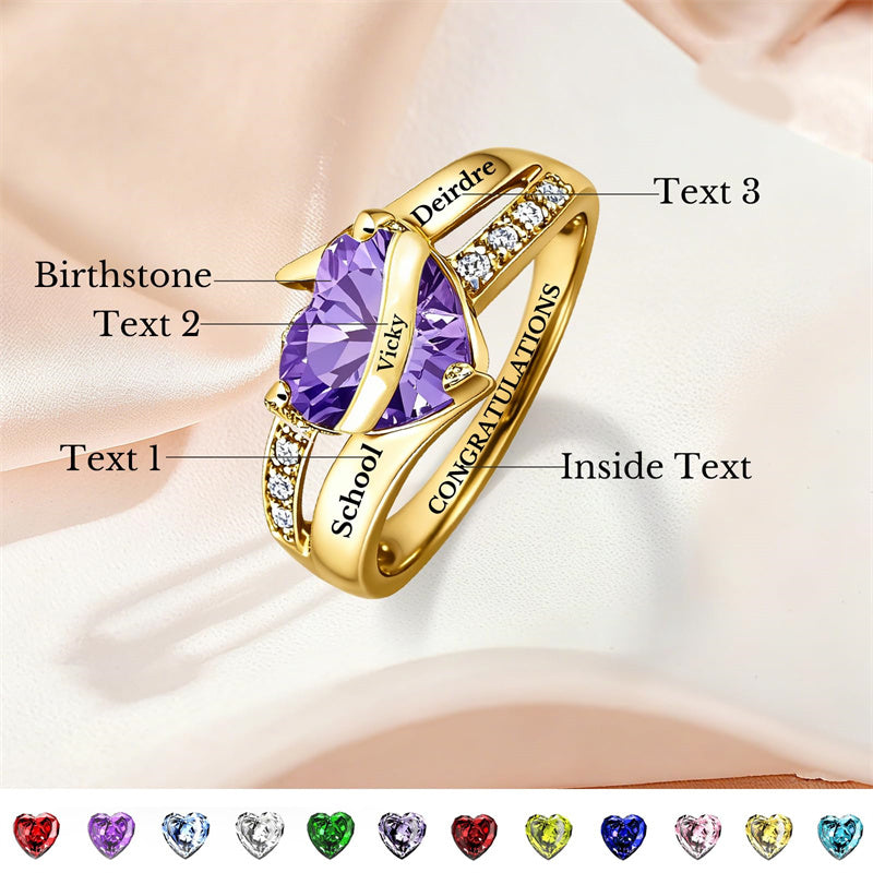 Copper Custom Birthstone Engraved Class Ring Graduation Ring for Her