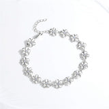 Daisy Flower Bracelet White Laser Engraved 925 Sterling Silver CZ Adjustable Chain 6.5"+1.5" Extender