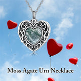 Sterling Silver Moonstone Turquoise Moss Agate Heart Shaped Urn Necklace for Ashes