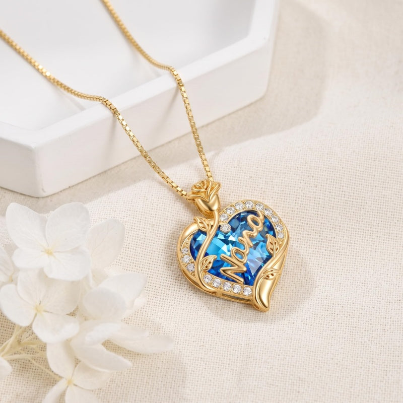 14K Gold Plated Heart Crystal Rose Mom  Sister Daughter Pendant Necklace for Woman