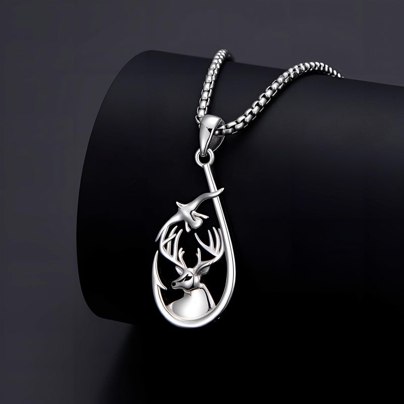 Sterling Silver Deer Bass Fish Wild Duck Fish Hook Pendant Necklace Hunting Jewelry Gifts for Men