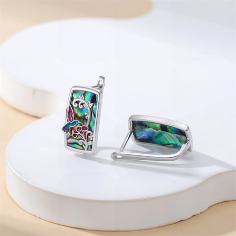 Sterling Silver Abalone Shell Mountain Cat Dog Fox Dragonfly Hummingbird Earring