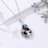 Sterling Silver Obsidian Bunny Cat Elephant Dog Fox Teardrop Pendant Necklace