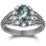 Sterling Silver Moss Agate Moonstone Branch Engagement Wedding Promise Ring  for Her