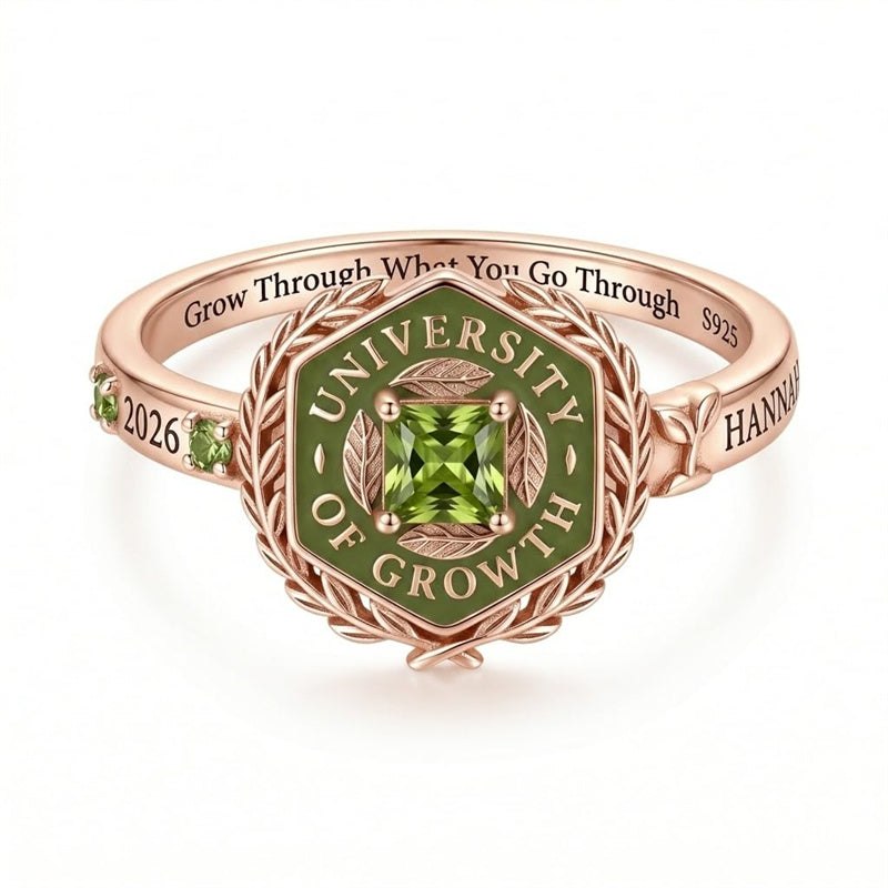 Sterling Silver Laurel Wreath Personalized Square Cut Birthstone  Class Ring for Women