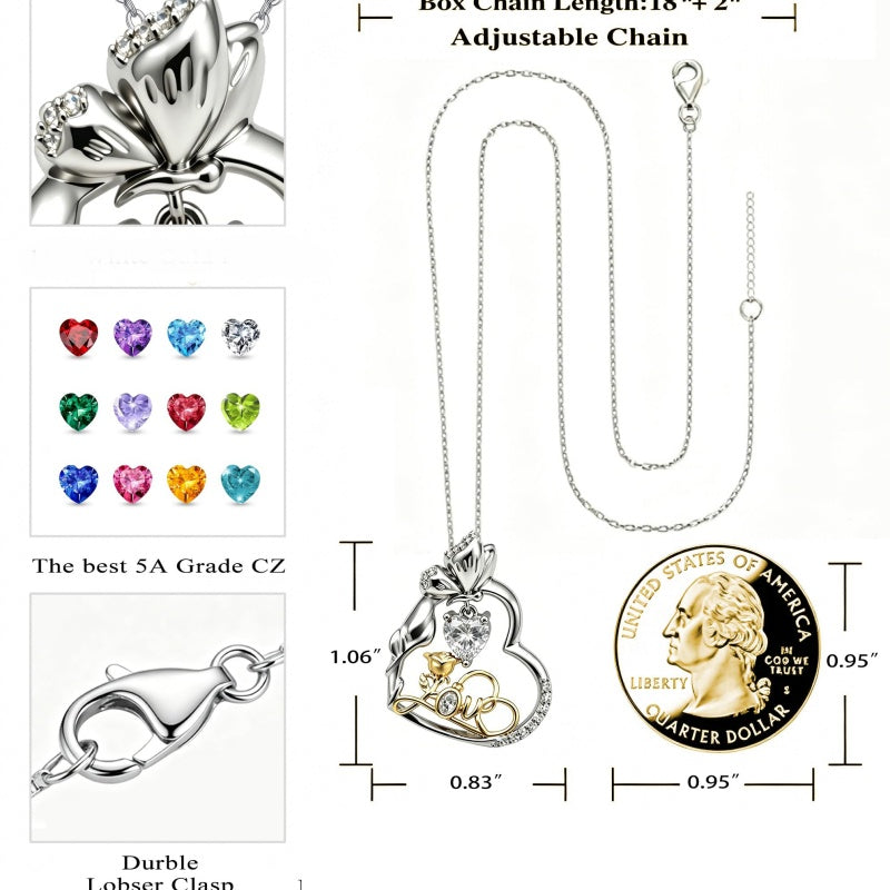 14K Gold Plated Birthstone Love Rose Pendant Necklace Anniversary Christmas Birthday Jewelry Gifts for Women