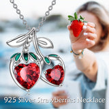 Cute Fruit Necklace Sterling Silver Strawberry Pendant Fruit Jewelry for Women Gifts