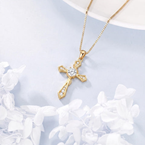 14K Gold Plated Birthstone Infinity  Cross Pendant NecklaceJewelry for Women