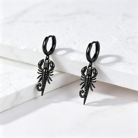 Sterling Silver Feather Arrow  Skull Spider Bat Scorpion Hoop Earrings Halloween Christmas Gift
