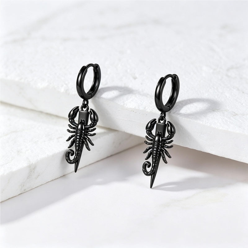 Sterling Silver Feather Arrow  Skull Spider Bat Scorpion Hoop Earrings Halloween Christmas Gift