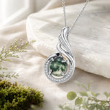 14K Gold Plated Moss Agate Pendant Necklace Boho Jewelry for Women