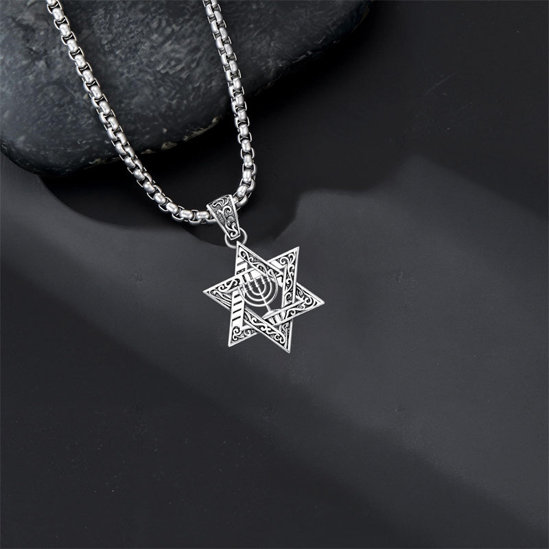 Sterling Silver Star of David Chai Cross Evil Eye Lion of Judah Menorah Tree of Life Protection Pendant Necklace