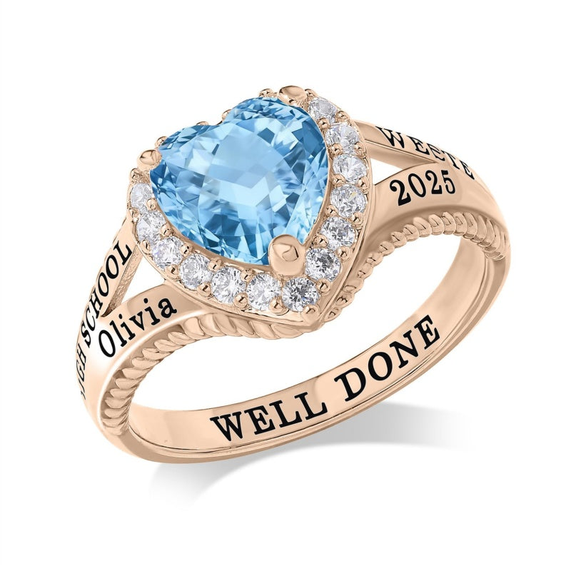 Copper Sterling Silver Personalized Birthstone High School College Class Ring Graduation Memorial Rings Gifts for Her