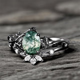 Sterling Silver Oval Round Princess Marquise Natural Moss Agate Engagement Ring