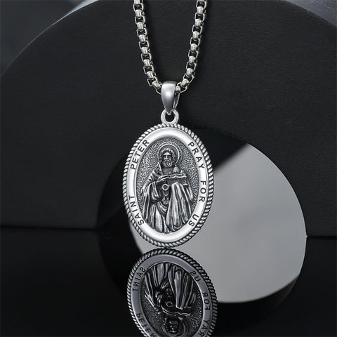 Sterling Silver Saint Joseph St Michael Saint Peter Saint Christopher Religious Pendant Necklace