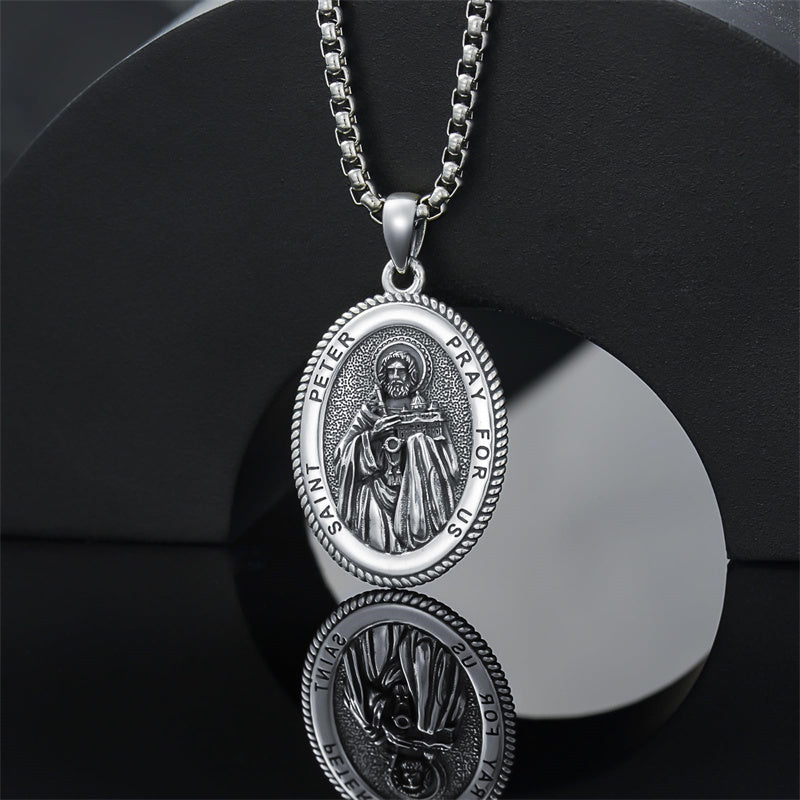 Sterling Silver Saint Joseph St Michael Saint Peter Saint Christopher Religious Pendant Necklace