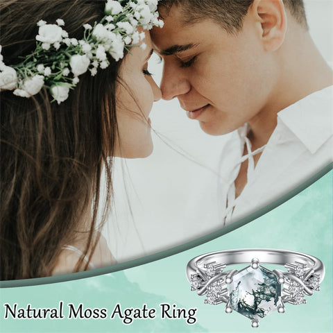 Sterling Silver 1ct Natural Moss Agate Engagement Ring