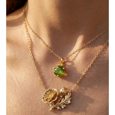 14K Gold Birthstone Birth Flower  Pendant Necklace Birthday Jewelry Gifts for Women