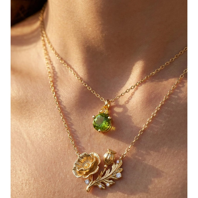 14K Gold Birthstone Birth Flower  Pendant Necklace Birthday Jewelry Gifts for Women