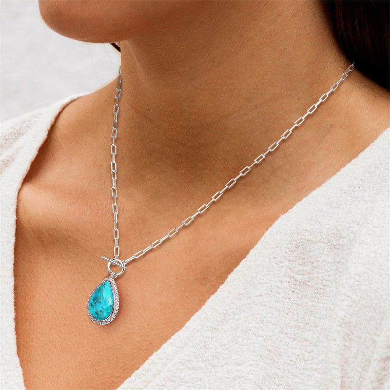 Sterling SilverTurquoise Red Coral Lapis Lazuli Malachite Paperclip Chain Necklace