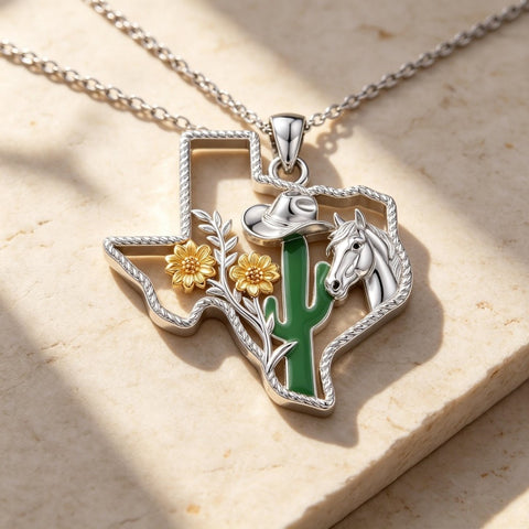 Sterling Silver  Bluebonnets Cow Skull Cowboy Hat Boot Cactus Cowgirl Texas Necklace Texas Necklace