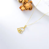 14K Gold 5A Cubic Zircon Cat Heart Pendant Necklace