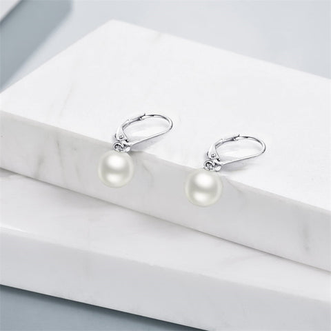 Sterling Silver Pearl Leverback Earrings