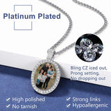 Copper Cubic Zirconia Oval Personalized Photo Engraved Pendant Necklace